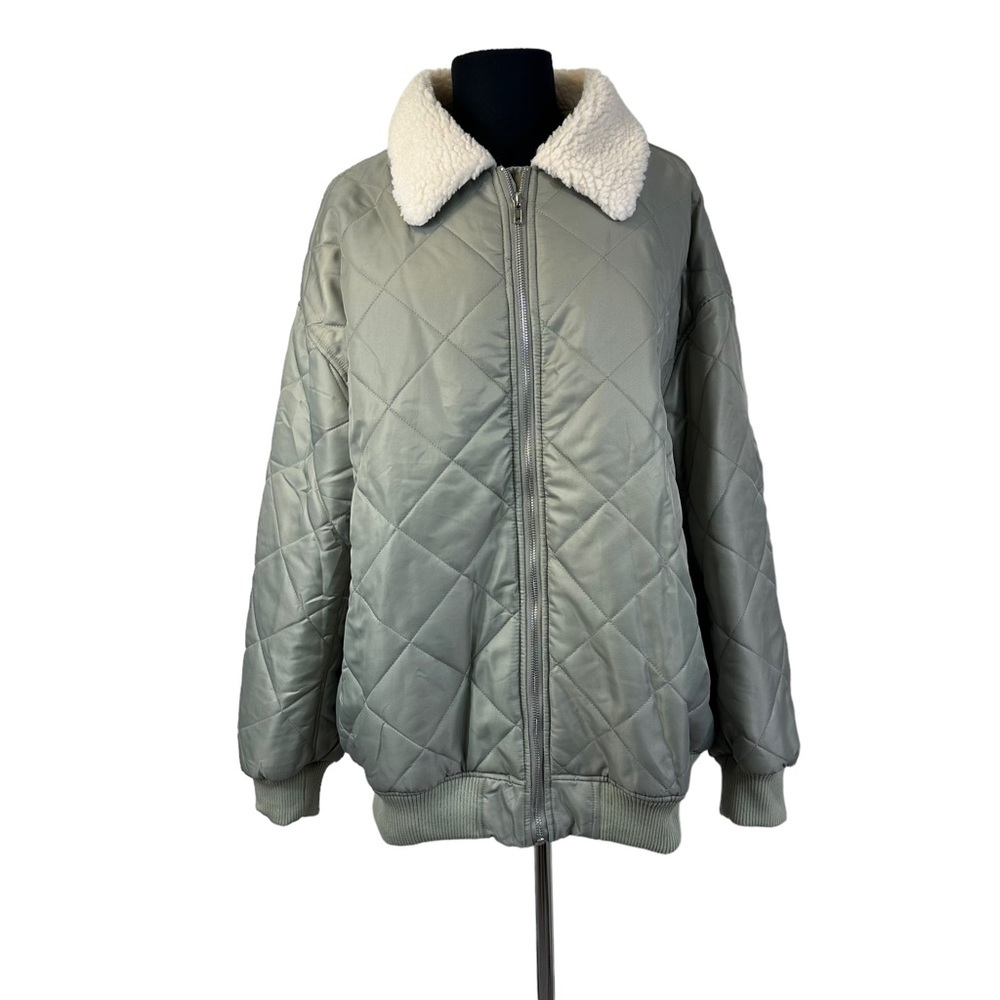 Anthropologie Sage Quilted Puffer Jacket with Cream Collar